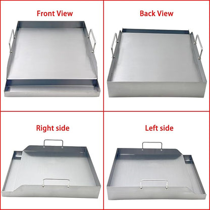 Parts DS125 Stainless Steel BBQ Cooking Griddle, Universal Flat Top Griddle with 2 Handles for Most Gas Grills, W12.5"×D16"×H2.75", Heavy Duty Stainless Steel Griddle 1PC, Small Size