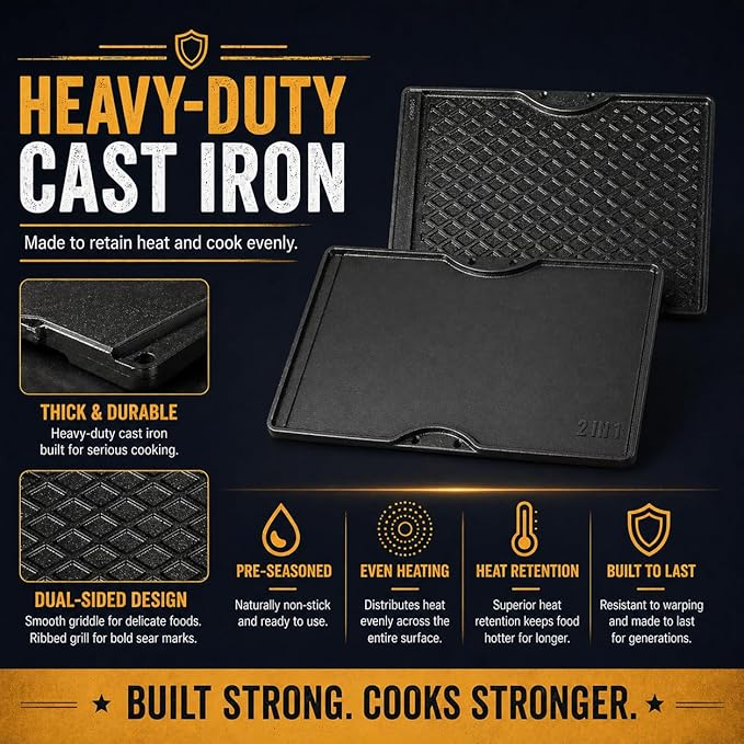 Cast Iron Griddle for Weber Spirit I & II 300 Series, Flat Top Grill Pan Replacement for Weber Spirit E310 E320 E330 S310 S320 S330, Fits Genesis Silver B/C Gold B/C 1000–3500, Replace Weber 7638 7639