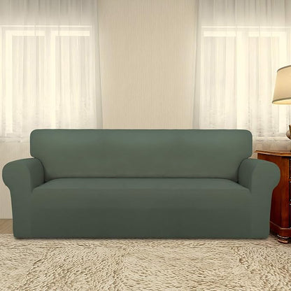 PureFit Stretch Oversized Couch Covers Sofa Slipcovers Grayish Green | 1-Piece Sofa Cover Washable Soft Couch Protector, Couch Slipcover with Non Skid Foam and Elastic Bottom for Kids, Dogs