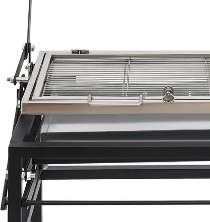 Portable Charcoal Flip Grill, 360° Rotating Outdoor BBQ Grill, Steel Flipping Barbecue Grills, Cooking Grill with Removable Tray Suit for 8 People Camping Picnic Yard Party