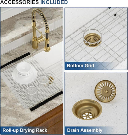 Mocoloo 33 Inch Granite Composite Kitchen Sink - 33 x 19 inch White Undermount Kitchen Sinks, Matte White Quartz Single Bowl Under Counter Sink