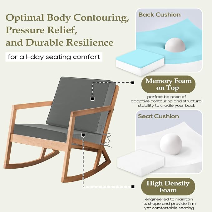 Wellsin Outdoor Deep Seat Patio Cushions, 24 x 24 Waterproof & 3-Year Fade Resistant Outdoor Cushions with Removable Covers,Ties and Handle for Chair, Sofa, Couch, Dark Grey