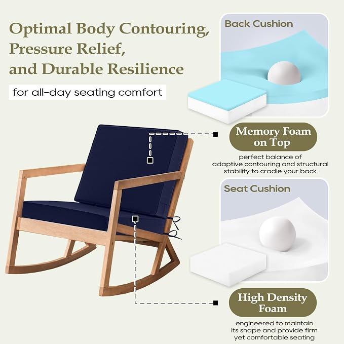Wellsin Outdoor Deep Seat Patio Cushions, 24 x 24 Waterproof & 3-Year Fade Resistant Outdoor Cushions with Removable Covers,Ties and Handle for Chair, Sofa, Couch, Navy (Pack of 3)