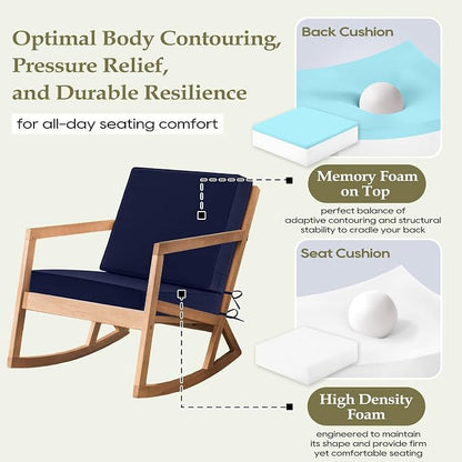 Wellsin Outdoor Deep Seat Patio Cushions, 22 x 22 Waterproof & 3-Year Fade Resistant Outdoor Cushions with Removable Covers,Ties and Handle for Chair, Sofa, Couch, Navy
