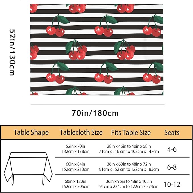 TKS MITLAN Red Cherry Decorative Rectangle Tablecloth Fruit Tropical Sweet Berry Polyester Kitchen Table Cover for Dining BBQ Picnic Coffee 52 x 70 Inch 4-6 Seats