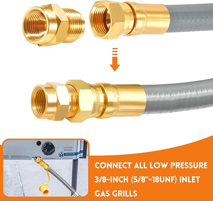 GasSaf 8 FT 1/2" ID Natural Gas Grill Hose with Quick Connect Fitting, Natural Gas Conversion Kit Suitable for Gas Grill, Generator, Patio Heater and More (with Sealing Tape)