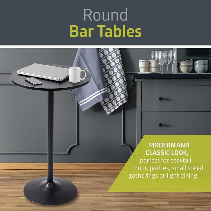Pearington Bistro Pub Table Round Bar Height Cocktail Table for Home Bar, Round Bar Tables for Party, Dining Room, Living Room and Wedding, Metal Base MDF Top Obsidian, 40.6 Inch Height, 2pk