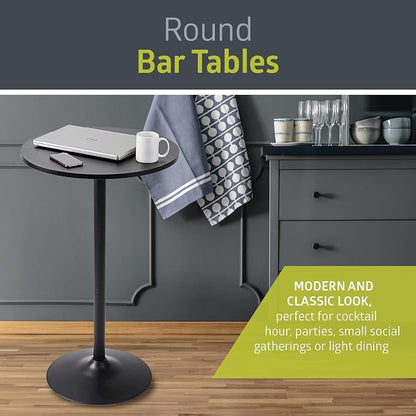 Pearington Bistro Pub Table Round Bar Height Cocktail Table for Home Bar, Round Bar Tables for Party, Dining Room, Living Room and Wedding, Metal Base MDF Top Obsidian, 40.6 Inch Height, 2pk