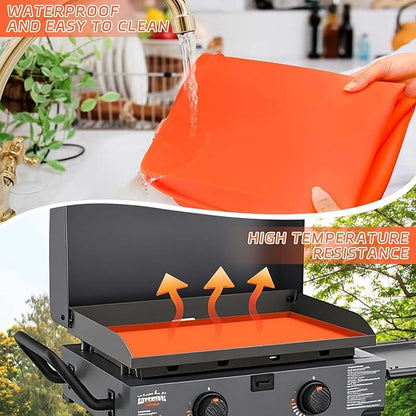 22" Silicone Griddle Mat Cover for Blackstone, Protect Your Blackstone from Dirt and Rust Throughout the Year, Waterproof and Insect-Proof Mattress Protector, Food Grade Silicone Grill Mat (Orange)
