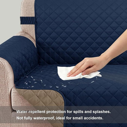 Reversible Oversized Sofa Covers, XL Sofa, Navy/Camel | Couch Cover Furniture Protector for Dogs Elastic Straps Water Repellent Furniture for 4 Cushion Couch