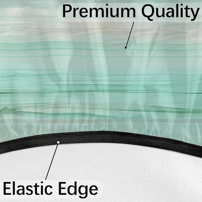 Fitted Round Tablecloth with Umbrella Hole and Zipper Green Stripes Texture Outdoor Elastic Table Cloth 45"-56" Oil-Proof Waterproof Gradient Patio Table Cover for Party Outdoor