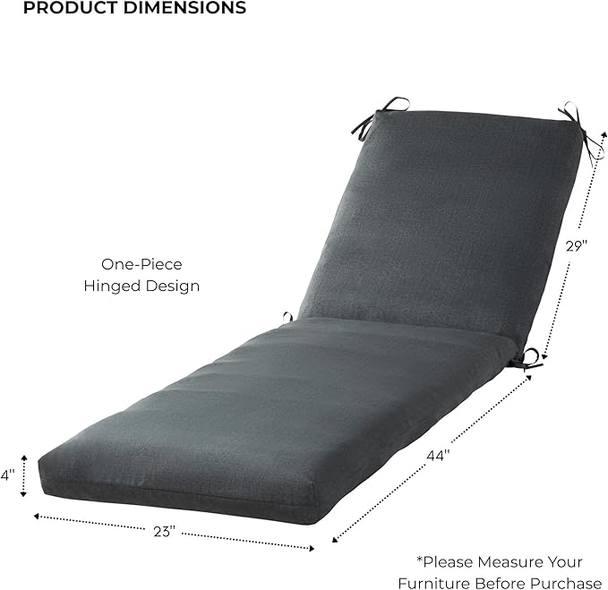 Modern Outdoor Chaise Lounge Cushion with Ties – Durable Polyester Fabric, Channel-Filled Polyfiber Insert, Removable Zippered Cover, Carbon