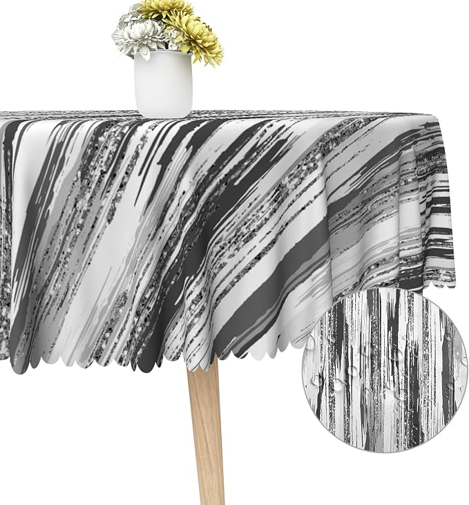 Abstract Striped Round Tablecloth 70 Inch Gray and White Old Texture Grunge Stripes Vintage Mosaic Dust-Proof Circle Table Cover Protector for Home Kitchen Restaurant Picnic Camping BBQ