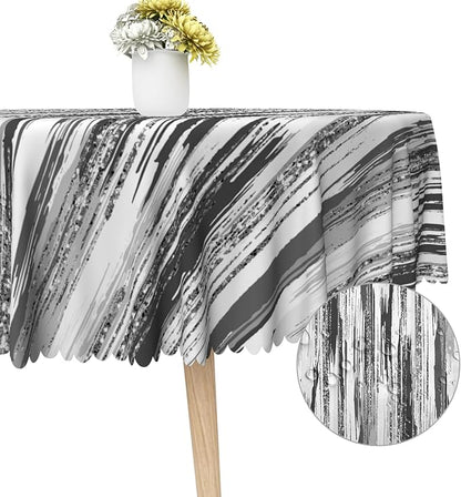 Abstract Striped Round Tablecloth 70 Inch Gray and White Old Texture Grunge Stripes Vintage Mosaic Dust-Proof Circle Table Cover Protector for Home Kitchen Restaurant Picnic Camping BBQ