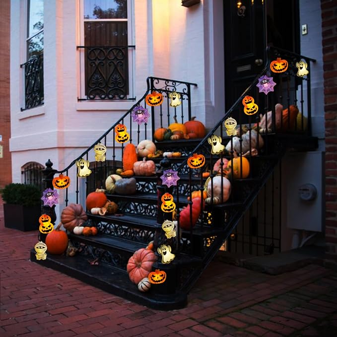 Halloween Decorations Outdoor Solar String Lights, 25.8ft 40LED Pumpkin Ghost Mummy Stacked Pumpkins Spider Web Solar Halloween Lights for Outside House Garden Yard Halloween Party Decor