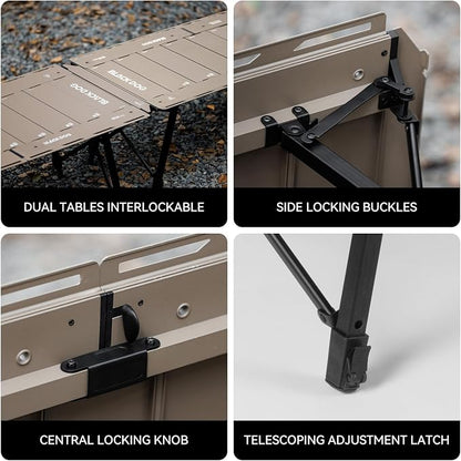 BLACKDOG 4.5U IGT Camping Table, Folding Portable Camp Table, Adjustable Height Aluminum Portable Table with Carry Bag for Outdoor, Pictic, Patio and Backyard 48.8" L x 22.8" W, Desert Sand