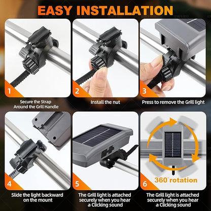 Grill Lights for Outdoor Grill with USB-C & Solor Rechargeable Battery,2-Level Brightness and 360° Rotatable Head, LED Grill Light for Griddle Accessories, LED Grilling Gifts or Camping Light