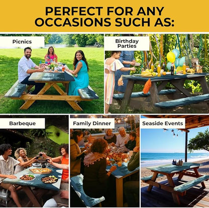 6ft Polyester Picnic Table Cover with Bench Covers Tablecloth Mountain View | Polyester Picnic Table Cover Windproof & Waterproof, Perfect for Camping Gifts & RV Essentials, Cool Camping Gadgets with bag