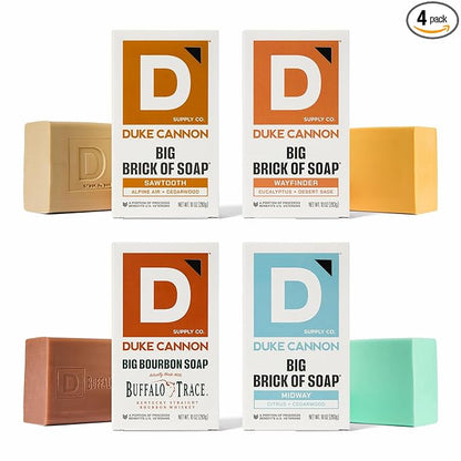 Duke Cannon Supply Co. Large Bar Soap Bundle for Men, 10 oz Each (4 Pack) – Sawtooth, Wayfinder, Bourbon & Midway Scents – USA Made Big Brick Soap, All Skin Types