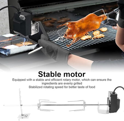 Zunate Heavy Duty Universal Rotisserie Grill Kit with Stable Motor & Switch - 15kg Load Bearing, 304 Stainless Steel, for Chicken, Pig, Lamb (US Plug 110V)