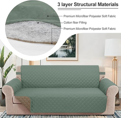Reversible 45" Small Loveseat Sofa Covers, Green/Taupe | Loveseat Covers for Dogs Water Repellent, Friendly Furniture Protector with Elastic Straps for Living Room