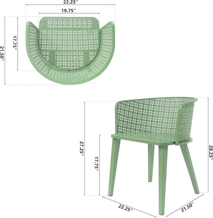 Christopher Knight Home Set of 2 Rivera Patio Iron Dining Chairs, Geometric-Carved Pattern Round Backrest, Armchair for Kitchen, Restaurant, Garden, Balcony, Porch, Backyard, Poolside, Matte Green