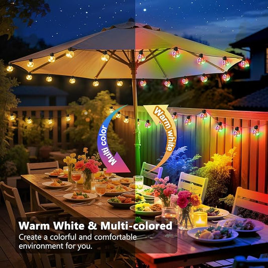20ft Outdoor String Lights Battery Operated,15 G40 LED Patio Bulbs | Warm White Multicolor Dimmable Remote Timer Waterproof Hanging Globe Bulb Shatterproof for Backyard Balcony Christmas Decor