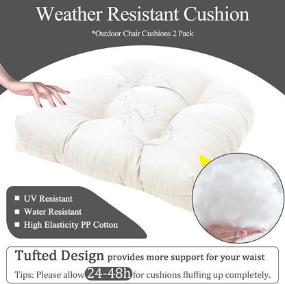 MTMR Outdoor Chair Cushions Set of 2, Patio Furniture Seat Pads, Waterproof | 2Pcs , waterproof cover, PP cotton, u-shaped, no-fading, thick patio seat pads for outdoor wicker furniture in yard, 19x19x4