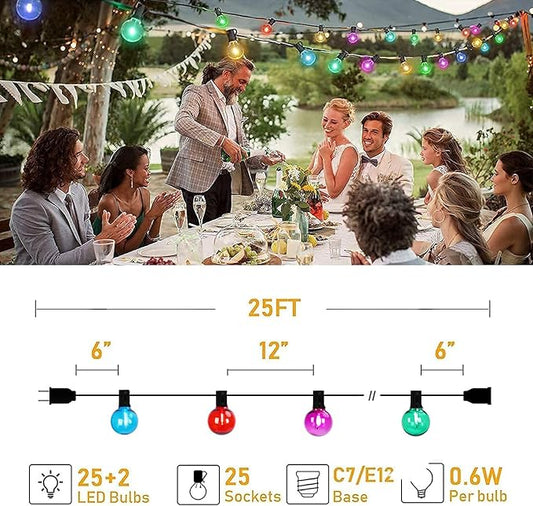 Afirst Colored Outdoor String Lights 25FT with 27 LED Bulbs Waterproof Multicolor Patio Lights for Christmas Party
