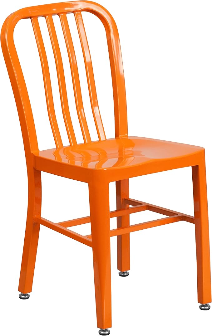 Flash Furniture Craig Commercial Grade 30" Round Orange Metal Indoor-Outdoor Table Set with 2 Vertical Slat Back Chairs | Commercial Grade, Indoor/Outdoor Use, Vertical Slat Back