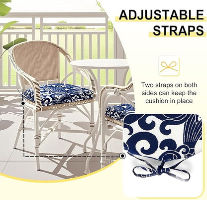 downluxe Outdoor Chair Cushions Set of 4 for Patio Furniture, Water-Resistant Patio Chair Cushions with Ties, High Density Foam Outdoor Seat Cushion, 17" X 16" X 2", Blue Carp