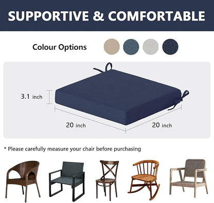 Goodgoods 20 x 20 Outdoor Chair Cushions Set of 4, Fade-Resistant & Water-Resistant Patio Seat Cushion Pads with Ties, 30D High-Resilience Foam for Dining Room Kitchen Chairs, Indigo