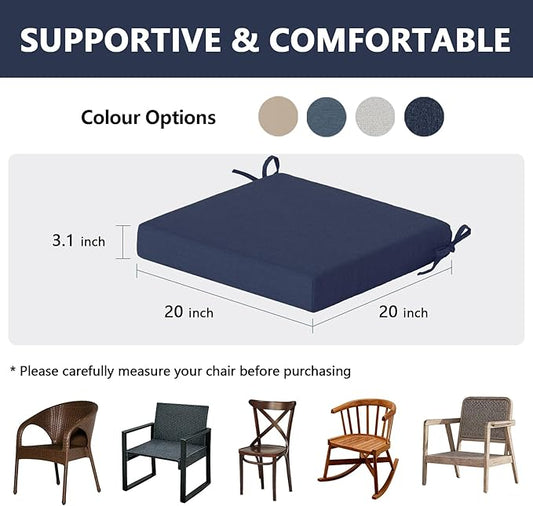 Goodgoods 20 x 20 Outdoor Chair Cushions Set of 4, Fade-Resistant & Water-Resistant Patio Seat Cushion Pads with Ties, 30D High-Resilience Foam for Dining Room Kitchen Chairs, Indigo
