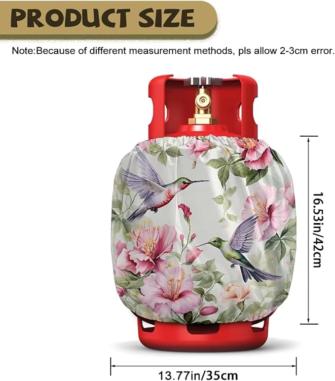 Propane Tank Cover 20lb Gas Tank Cover Outdoor 600D Heavy Duty Waterproof Covers Fits Standard 20 lb Cylinder, 13.7'' x 16.5'' Hummingbird Floral