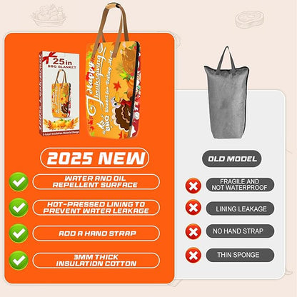 BBQ Blanket for Resting Meat, Reusable Smoker Grilling Insulated Resting Bag with Wide Mouth for Large Brisket/Beef/Turkey (Holiday 25in)
