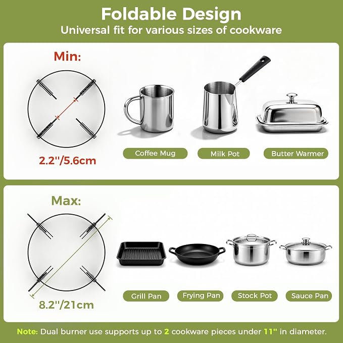 MoKo Propane Camping Stove 2 Burner, 36,000 BTU Infrared & Open Flame Hybrid, Windproof Folding Portable Outdoor Gas Cooking Kit with Frying Pan & Carry Bag For RV, Tailgating, Survival, Green