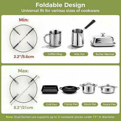 MoKo Propane Camping Stove 2 Burner, 36,000 BTU Infrared & Open Flame Hybrid, Windproof Folding Portable Outdoor Gas Cooking Kit with Frying Pan & Carry Bag For RV, Tailgating, Survival, Green