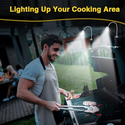 Barbecue Grill Lights for Outdoor Grill, BBQ Grilling Accessories with Magnetic Base, Christmas Stocking Stuffers Grilling Gifts for Men, Flexible Gooseneck, Water Heat Resistant (2 Pack)