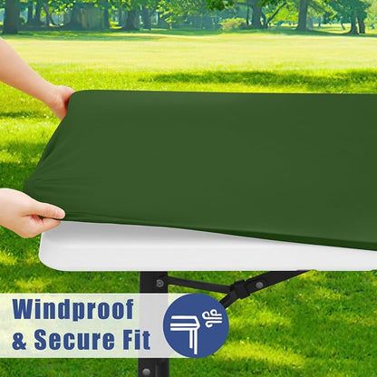 Moosfor 2 Pack Rectangle Spandex Fitted Table Cloth, 5FT Elastic Tablecloth | Washable Picnic Table Cover, Stretch Waterproof Table cloths for Party, Patio, Dining, Kitchen, 30" x 60", Olive Green