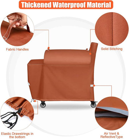QuliMetal Grill Cover for recteq Flagship 1100, RT-1250, RT-700 and RT-680 Wood Pellet Grills - Heavy Duty Premium Waterproof Fade Resistant Outdoor BBQ Grill Cover with Elastic Drawstrings,Brown