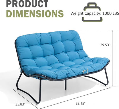 Crestlive Products Outdoor Loveseat, 2-Seat Sofa with Soft Cushion, All-Weather Outdoor Couch Patio Furniture for Balcony, Poolside, Backyard, Porch (Blue)