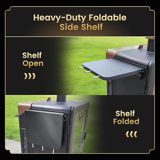 QuliMetal Side Shelf for Pit Boss Copperhead 1300, 12.80" Grill Side Table, BBQ Prep Shelf Accessory, Quality Steel Side Shelf