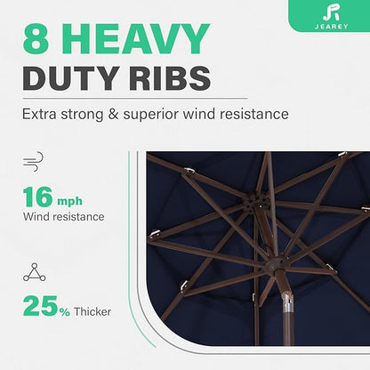JEAREY 9FT 3 Tier Patio Umbrella Outdoor Market Umbrella Table Umbrellas with 8 Ribs 1.5 Pole Push Button Tilt and Crank UV Protection for Garden,Navy