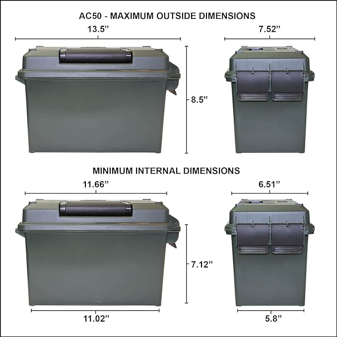 MTM AC3C 3-Can Ammo Crate, 50 Caliber, Convenient size, Store all types of boxed or bulk ammo, Stackable, easy carry and transport of multi-caliber ammo, Rugged tactical carrying crate