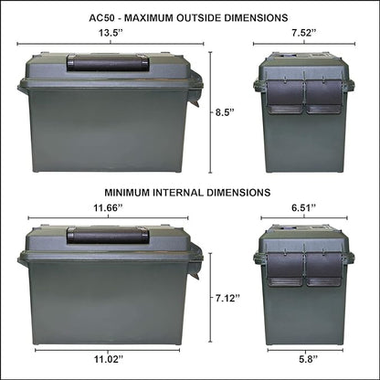 MTM AC3C 3-Can Ammo Crate, 50 Caliber, Convenient size, Store all types of boxed or bulk ammo, Stackable, easy carry and transport of multi-caliber ammo, Rugged tactical carrying crate