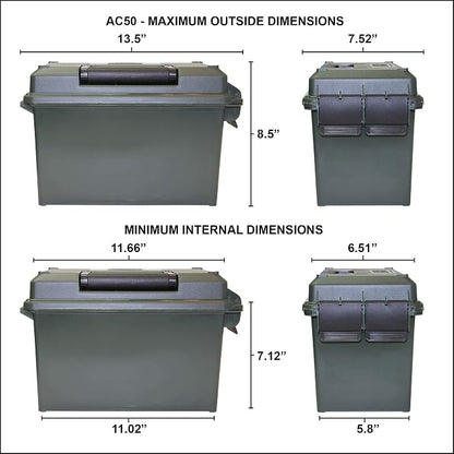 MTM AC50C-72 Ammo Can, 50-Caliber, Heavy-Duty Dual Latching System, Rugged Polypropylene Plastic, O-Ring Seal System, Water Resistant, Bulk Ammo Storage, USA Made, Dark Earth