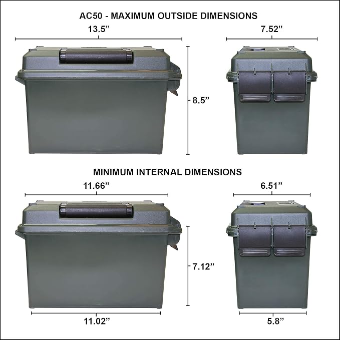 MTM AC50C-25 Ammo Can, 50-Caliber, Heavy-Duty Dual Latching System, Rugged Polypropylene Plastic, O-Ring Seal System, Water Resistant, Bulk Ammo Storage, USA Made, Purple