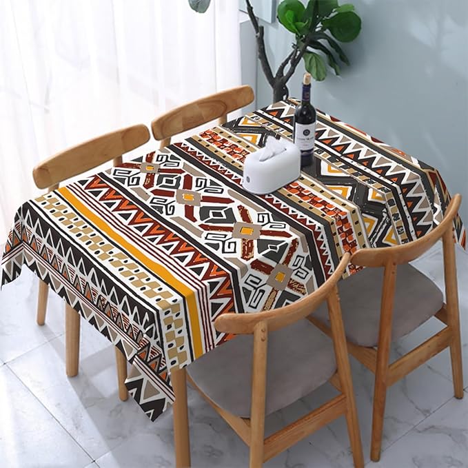 Decorative Rectangle Table Cloths Southwest Aztec Tribal Stripe Boho Brown Tablecloth Table Cover for Dining/BBQ/Picnic/Coffee Table 52 X 70 Inches, Tbcth-012, GSRY-TB-HY0418-00096