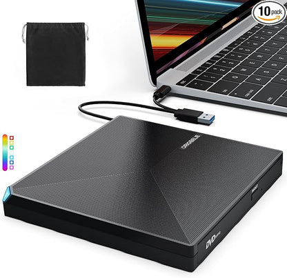 ORIGBELIE External CD DVD Drive, Portable USB C & A USB 3.0 DVD +/-RW Player Burner Reader Writer Optical CD ROM Disc Drive for MacBook Laptop iMac Desktop PC Windows 11/10/8/7/XP Linux Mac OS