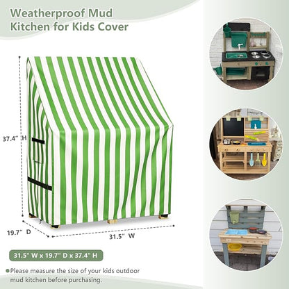 Kids Outdoor Mud Kitchen Cover,Heavy Duty Waterproof & Anti-UV Dustproof Outdoor Wooden Play Kitchen Covers,31.5" W x 19.7" D x 37.4" H,Cover Only(Green)